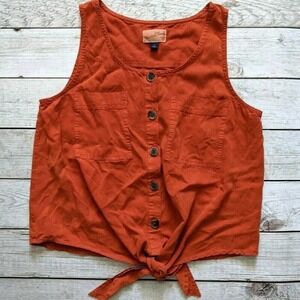 Burnt Orange Universal Thread Tie Waist Tank-Small
